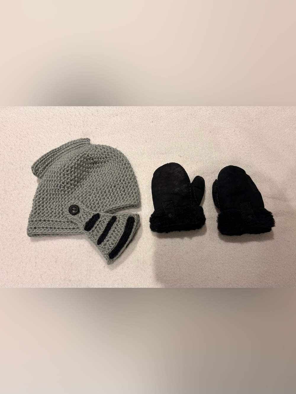 Toddler Knit Knight Hat and Ugg Sheepskin Mittens